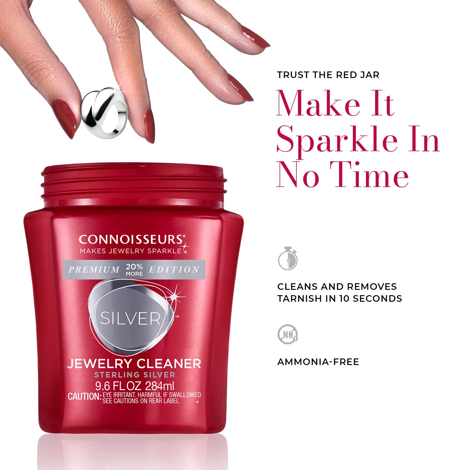 CONNOISSEURS Premium Edition Jewelry Cleaner 9.6oz bottle for fine, silver, and delicate jewelry cleaning.