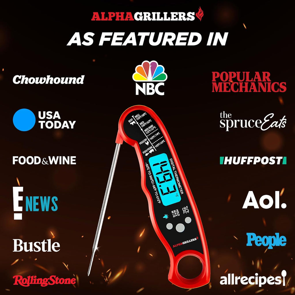 Digital meat thermometer by Alpha Grillers, featuring an easy-to-read display for cooking and grilling precision.