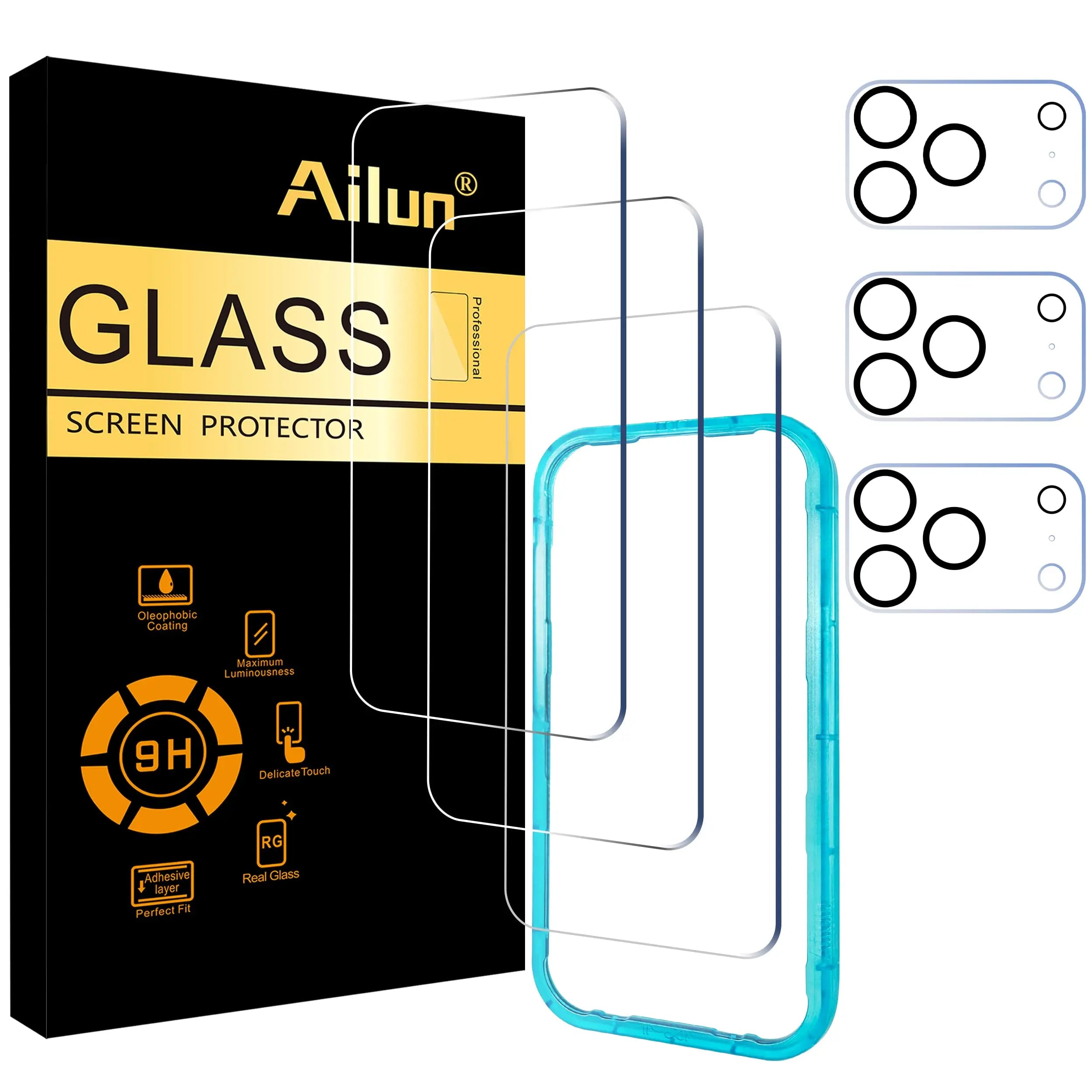 Ailun 3 pack screen and camera lens protectors for iPhone 17 Pro Max with installation frame, case friendly design.