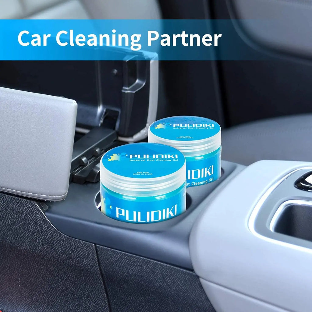 PULIDIKI car cleaning gel putty in use, removing dust from car interior surfaces and tight spaces.