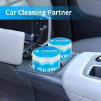 PULIDIKI car cleaning gel putty in use, removing dust from car interior surfaces and tight spaces.