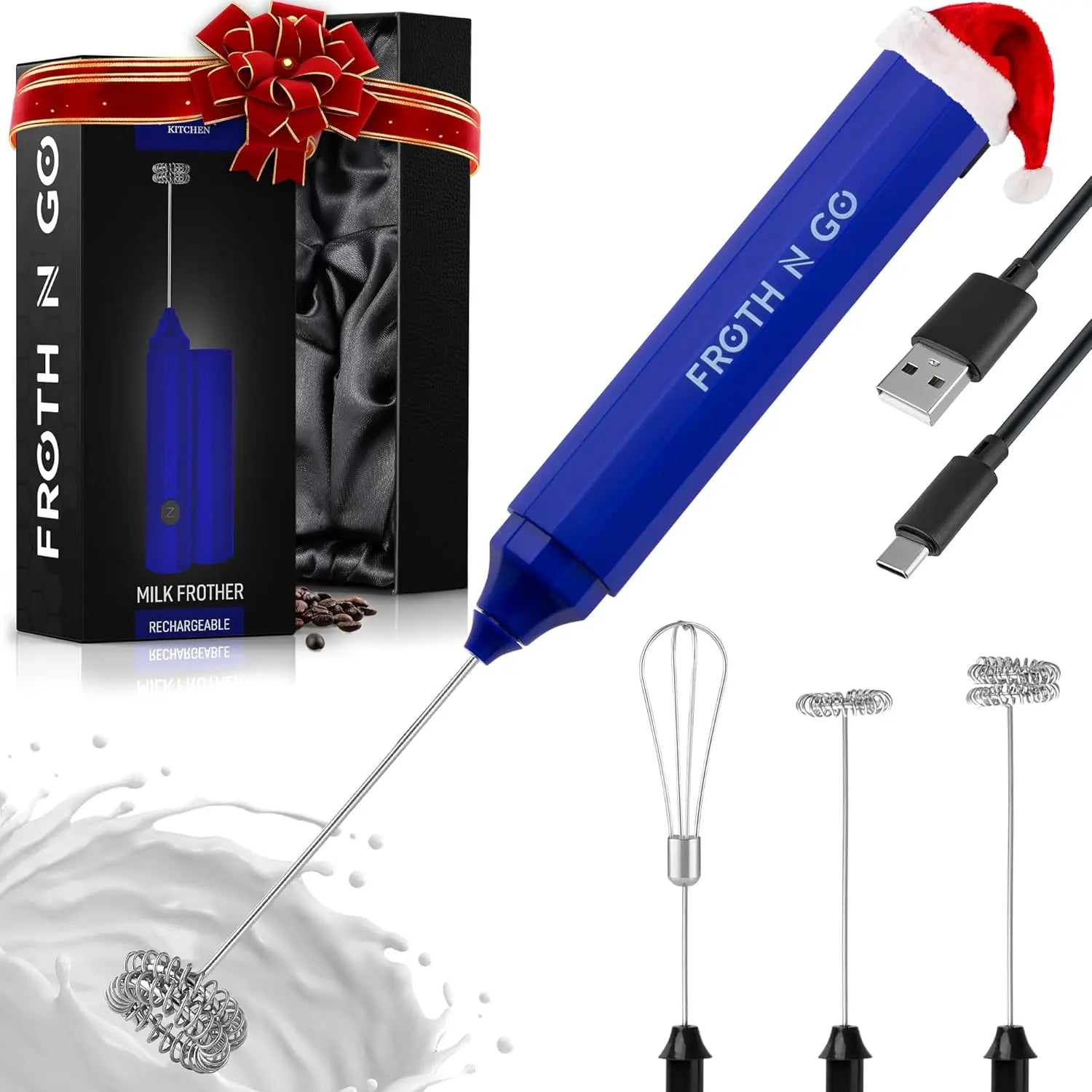 Zulay handheld milk frother in silver with upgraded titanium motor, perfect for lattes, matcha, and frappes.