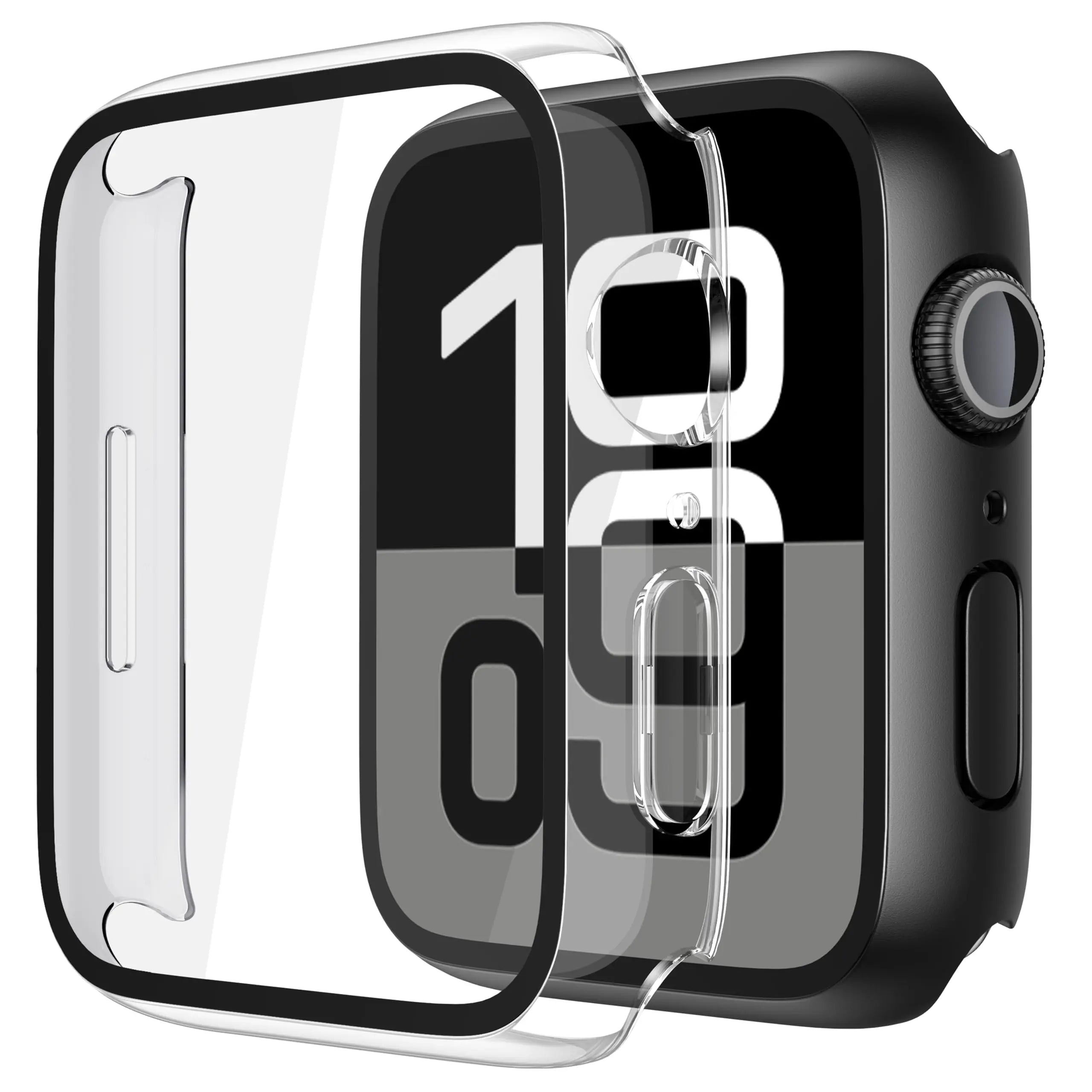 Misxi tempered glass case for Apple Watch Series 11 and 10, 46mm, black screen protector cover.