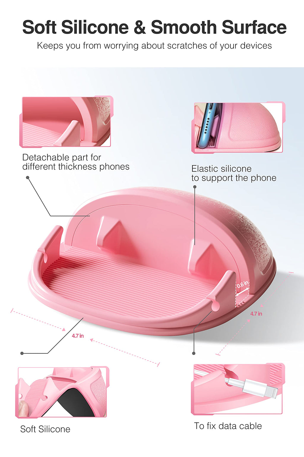 Loncaster car phone holder in black, silicone pad for secure mounting of smartphones and GPS on various dashboards.