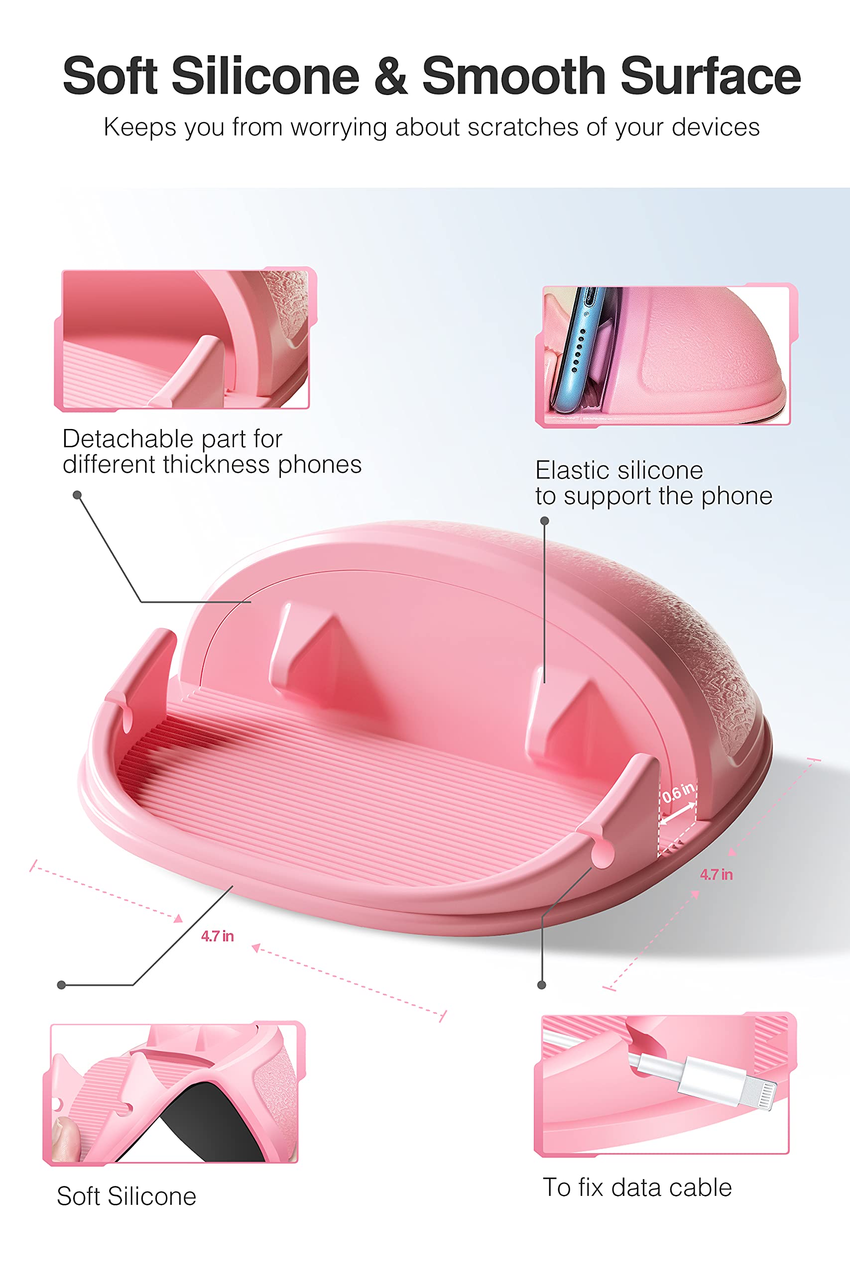 Loncaster car phone holder in black, silicone pad for secure mounting of smartphones and GPS on various dashboards.