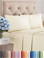 CGK Unlimited queen sheet set in white, featuring deep pockets and a soft, breathable, wrinkle-free design.