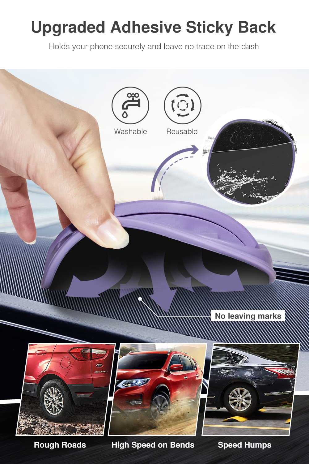 Black Loncaster car phone holder on a dashboard, designed for smartphones and GPS devices, featuring a slip-free silicone pad.