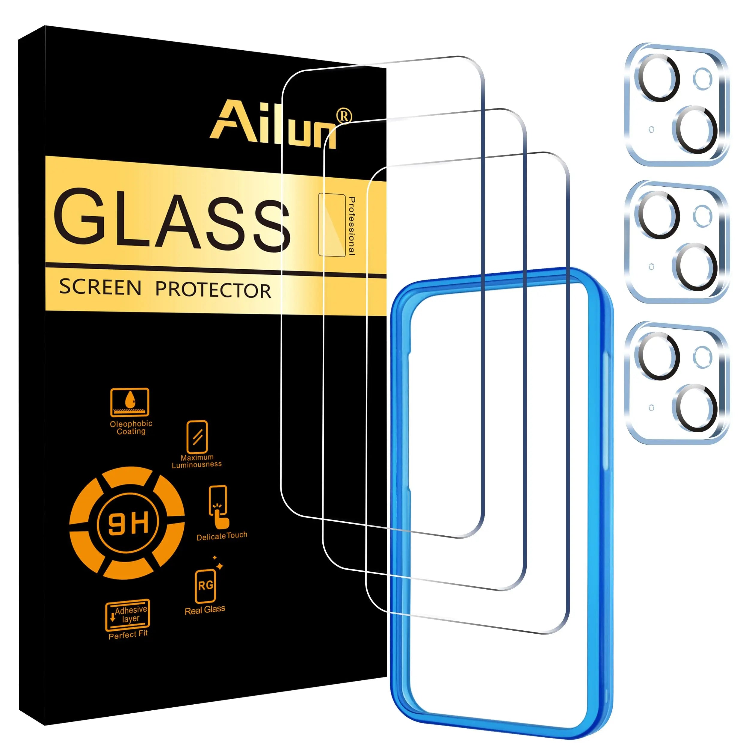 Ailun 3 pack screen and camera lens protectors for iPhone 17 Pro Max, featuring installation frame and case-friendly design.
