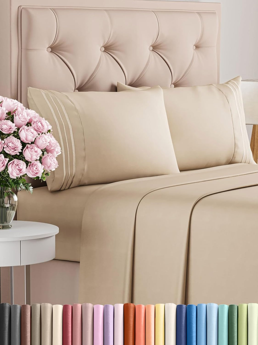 CGK Unlimited 4 Piece Queen Sheet Set in White, featuring soft, breathable fabric and deep pockets for easy fit.