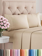 CGK Unlimited 4 Piece Queen Sheet Set in White, featuring soft, breathable fabric and deep pockets for easy fit.