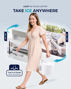 EUHOMY countertop ice maker machine in black, featuring a handle, producing 26lbs of ice daily, with basket and scoop.