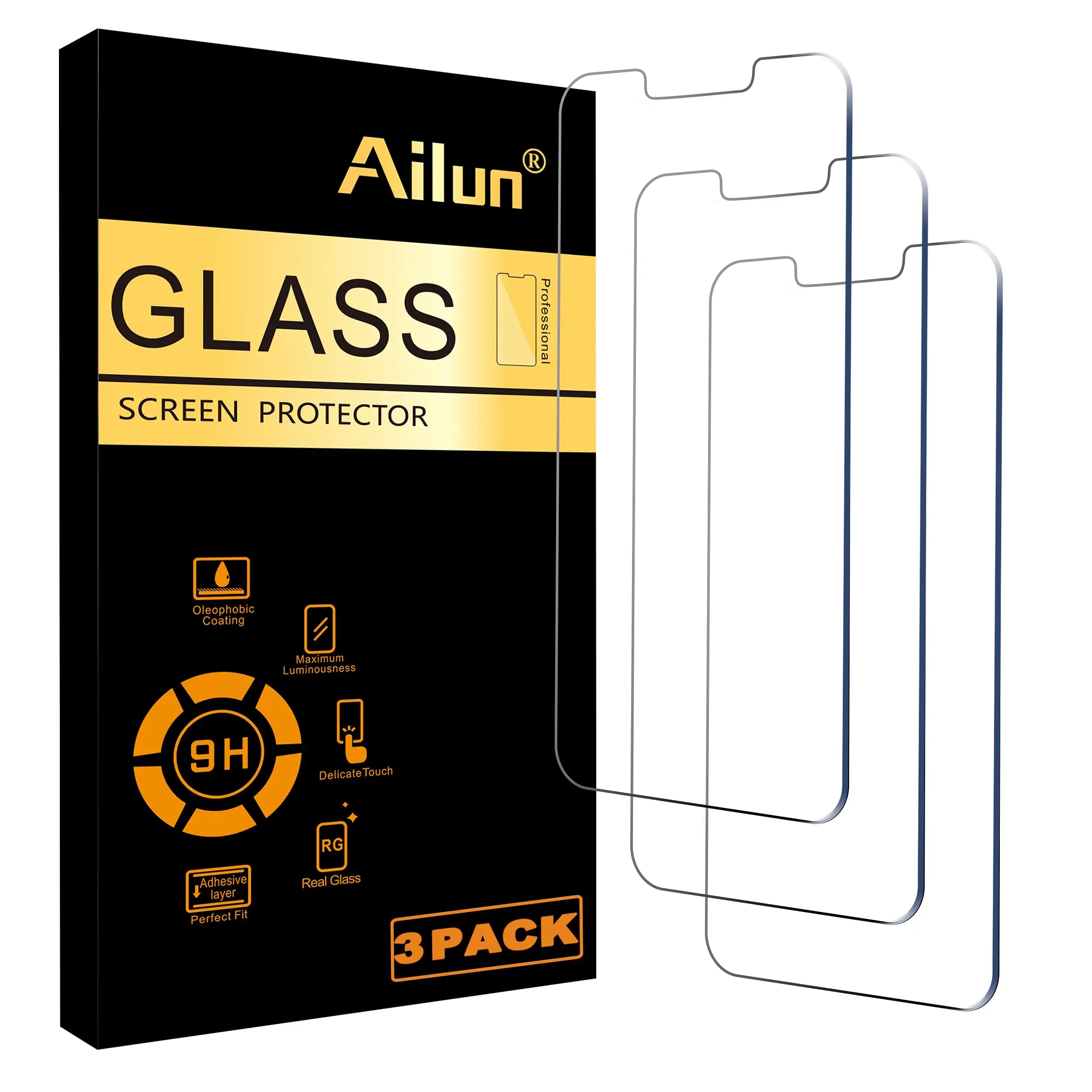 Ailun tempered glass screen protector for iPhone 15/16, 3 pack, case friendly, dynamic island compatible, 6.1 inch display.