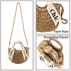 Eiyye off white woven tote purse, stylish shoulder handbag for summer beach outings, featuring a straw design.