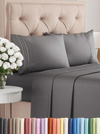 CGK Unlimited white 4 piece queen sheet set featuring soft, breathable, wrinkle-free fabric with deep pockets.