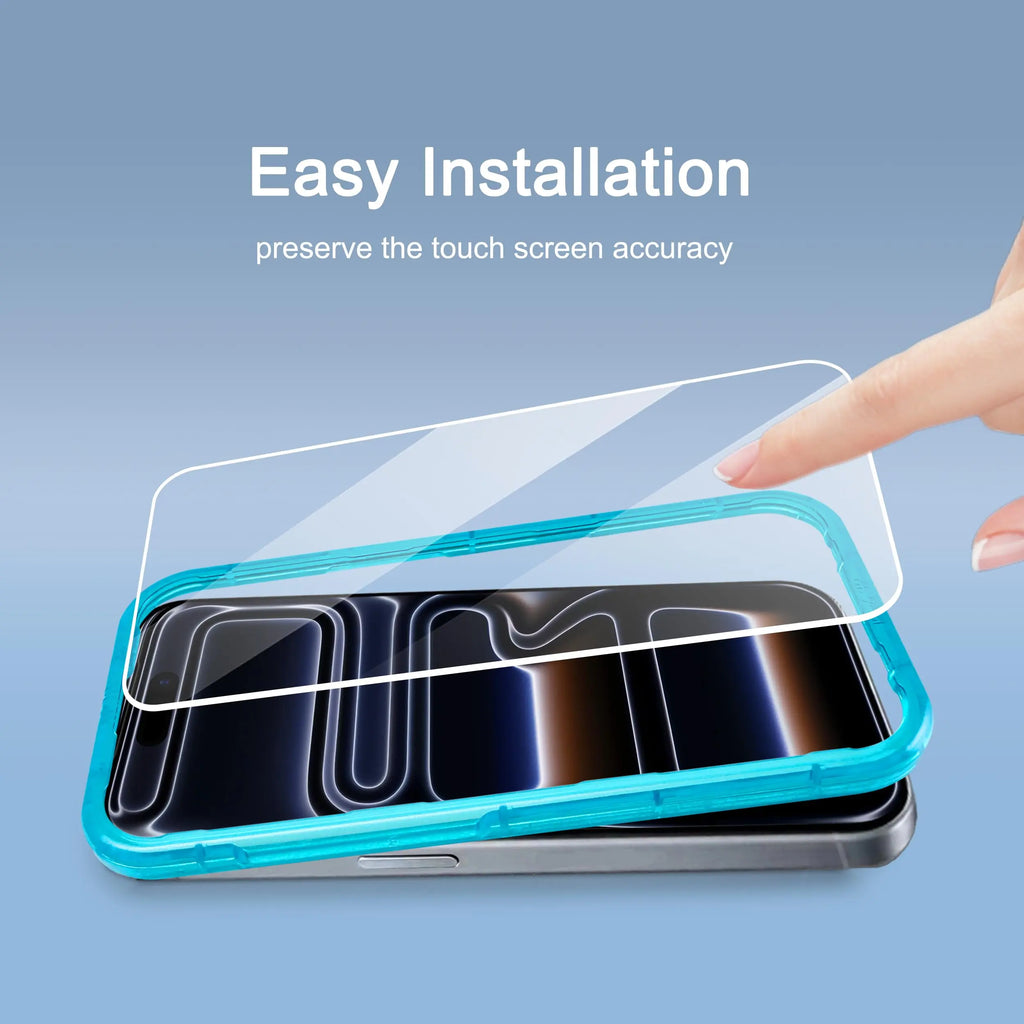 Ailun 3 pack screen protector and camera lens protector for iPhone 17 Pro Max with installation frame and case compatibility.