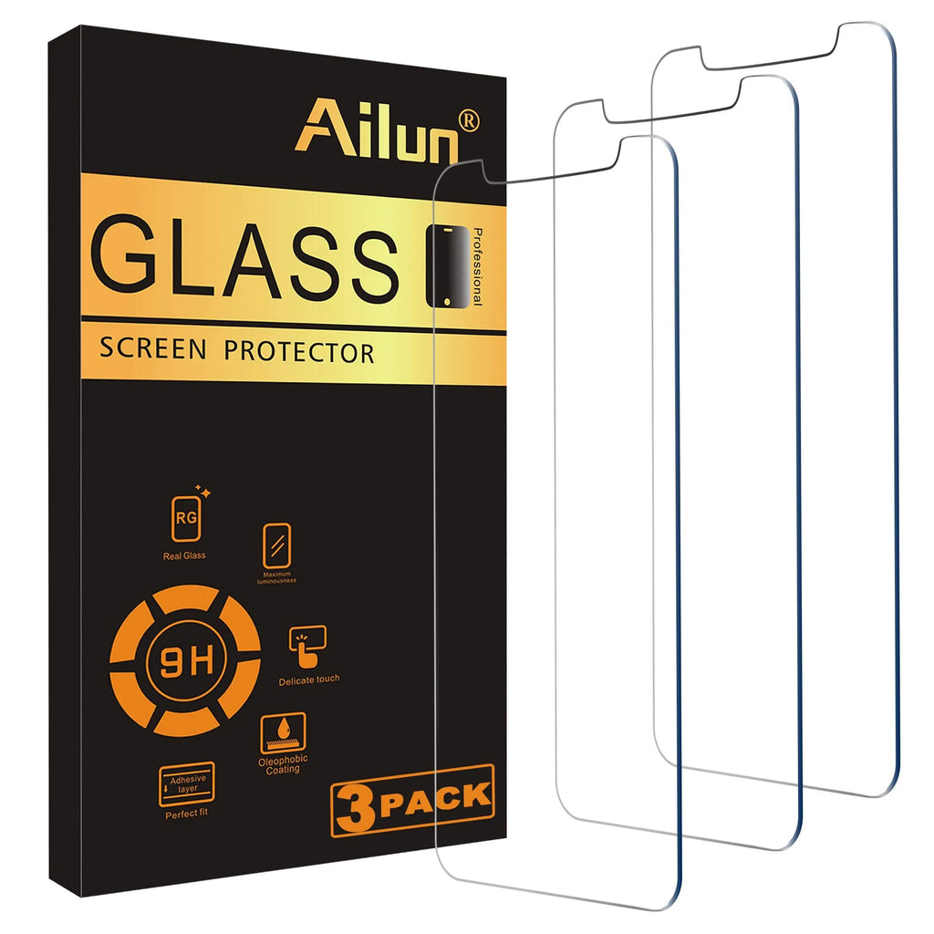 Ailun tempered glass screen protector for iPhone 15 and 16, 3-pack, case-friendly, dynamic island compatible.