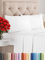 CGK Unlimited white queen sheet set featuring deep pockets and a soft, breathable, wrinkle-free fabric.