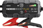 NOCO Boost GB40 jump starter with jumper cables, portable design, for 6.0L gas and 3.0L diesel engines.