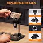 Elikliv LCD digital coin microscope with 1000x magnification and 8 LED lights, featuring a 4.3-inch display.