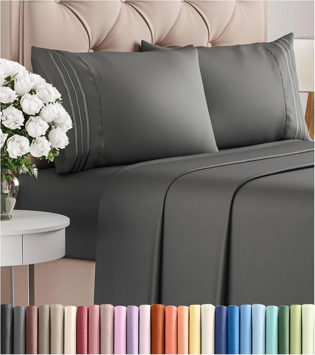 CGK Unlimited white queen sheet set with deep pockets, soft texture, and wrinkle-free design, ideal for comfortable sleep.