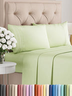 CGK Unlimited white queen sheet set with deep pockets, soft texture, and cooling fabric for luxury sleep comfort.