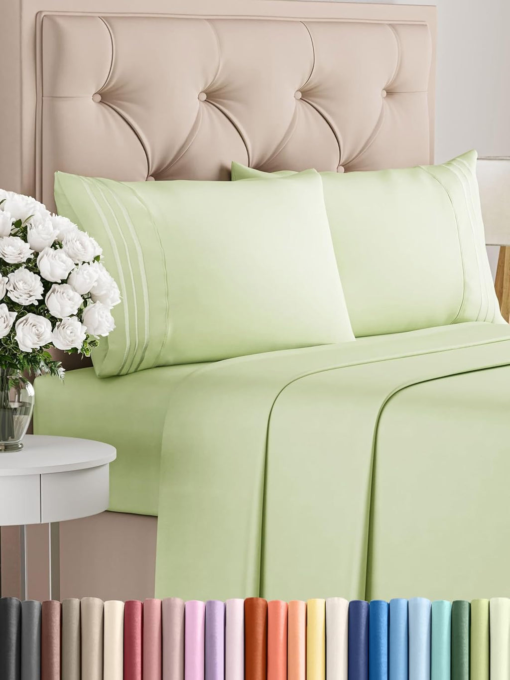 CGK Unlimited 4 Piece Queen Sheet Set in white, featuring soft, breathable fabric and deep pockets for easy fit.