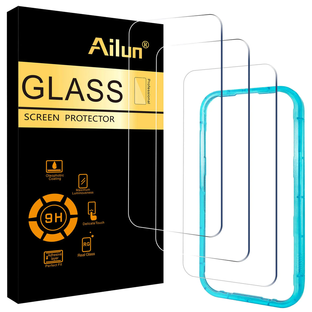 Ailun tempered glass screen protector for iPhone 16/15/15 Pro, 3 pack, case friendly, dynamic island compatible.