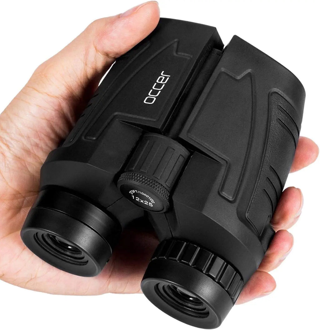 Occer 12x25 compact binoculars with large eyepiece, waterproof design, ideal for bird watching and outdoor activities.
