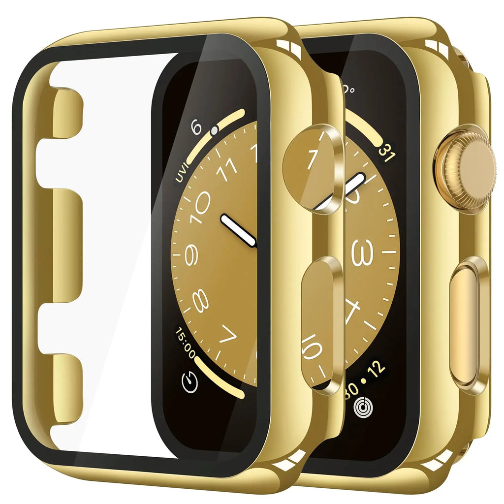 Misxi tempered glass case for Apple Watch Series 11 and 10, 46mm, black screen protector cover displayed on watch.