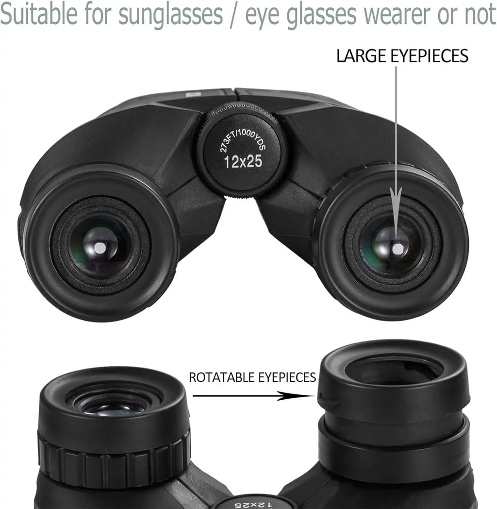 Occer 12x25 compact binoculars with large eyepiece, waterproof design, ideal for bird watching and outdoor activities.