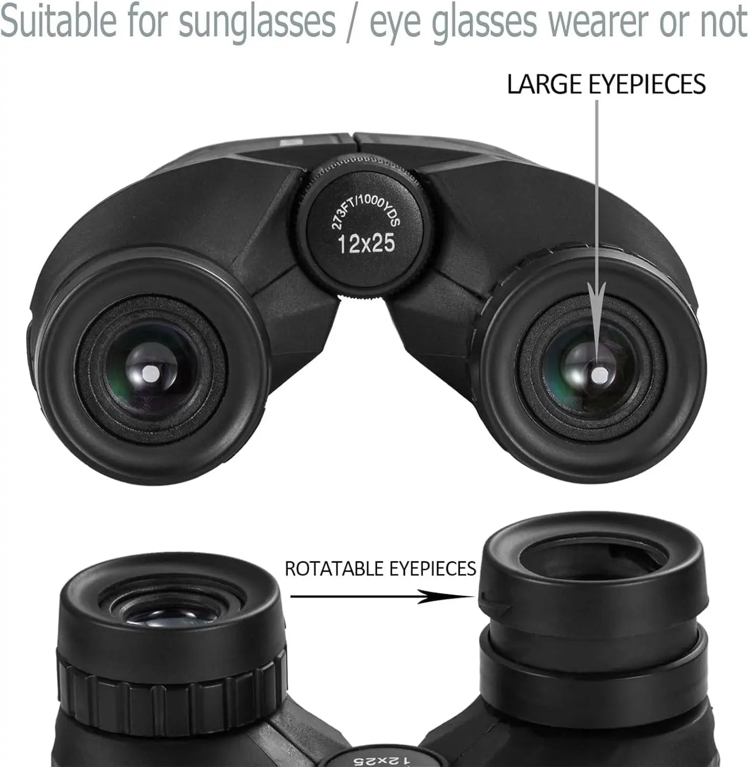 Occer 12x25 compact binoculars with large eyepiece, waterproof design, ideal for bird watching and outdoor activities.