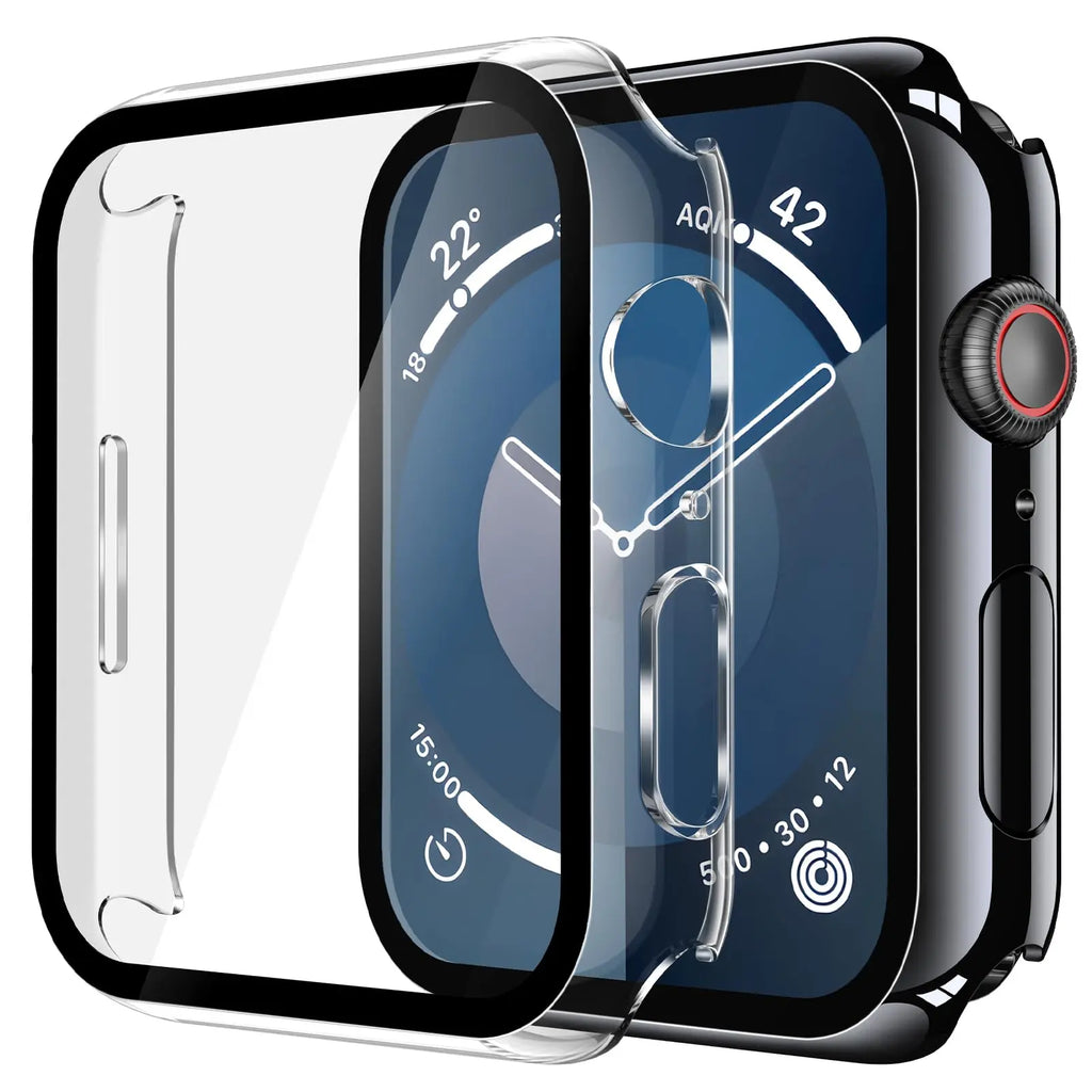 Misxi tempered glass case for Apple Watch Series 11 and 10, 46mm, black screen protector cover, showcasing design and fit.