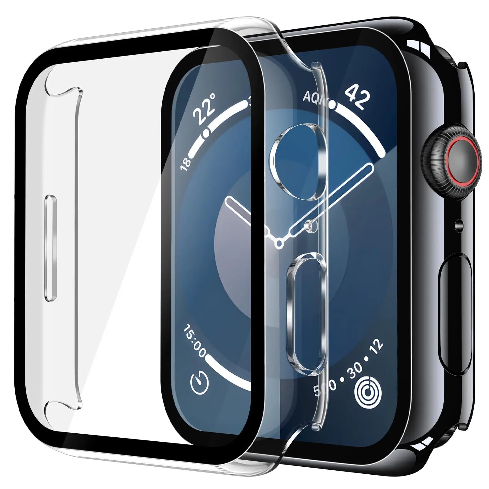 Misxi tempered glass case for Apple Watch Series 11 and 10, 46mm, black screen protector cover, showcasing design and fit.