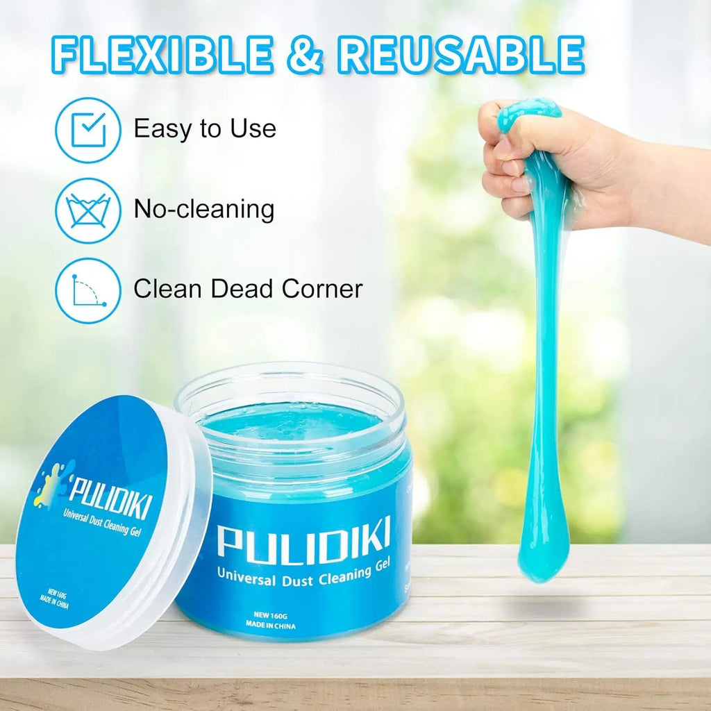 PULIDIKI car cleaning gel putty in a hand, ideal for removing dust from car interiors and detailing tools.