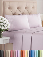 CGK Unlimited queen sheet set in white, featuring deep pockets and a soft, breathable, wrinkle-free fabric.