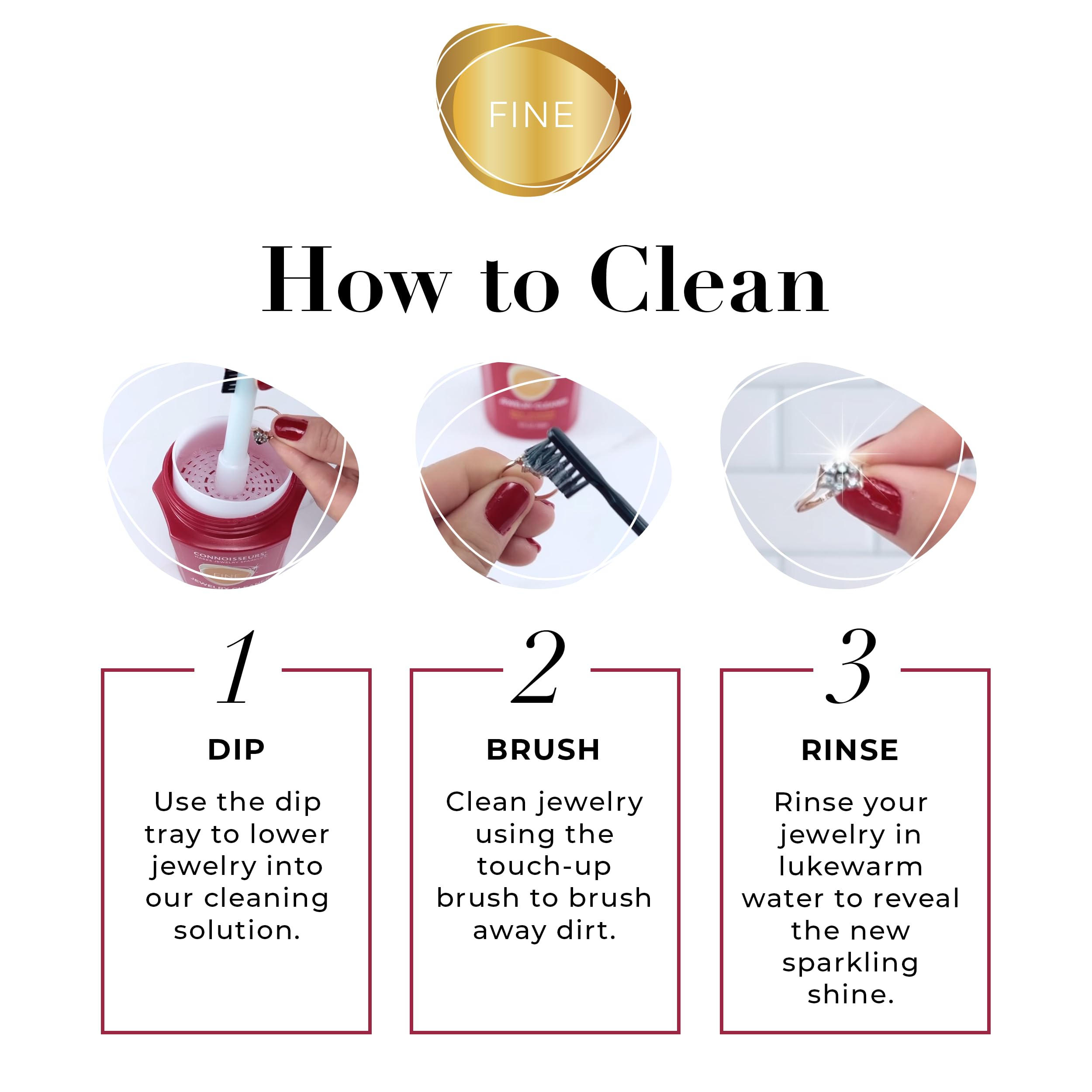 CONNOISSEURS Premium Edition Jewelry Cleaner 9.6oz bottle, suitable for fine, silver, and delicate jewelry cleaning.