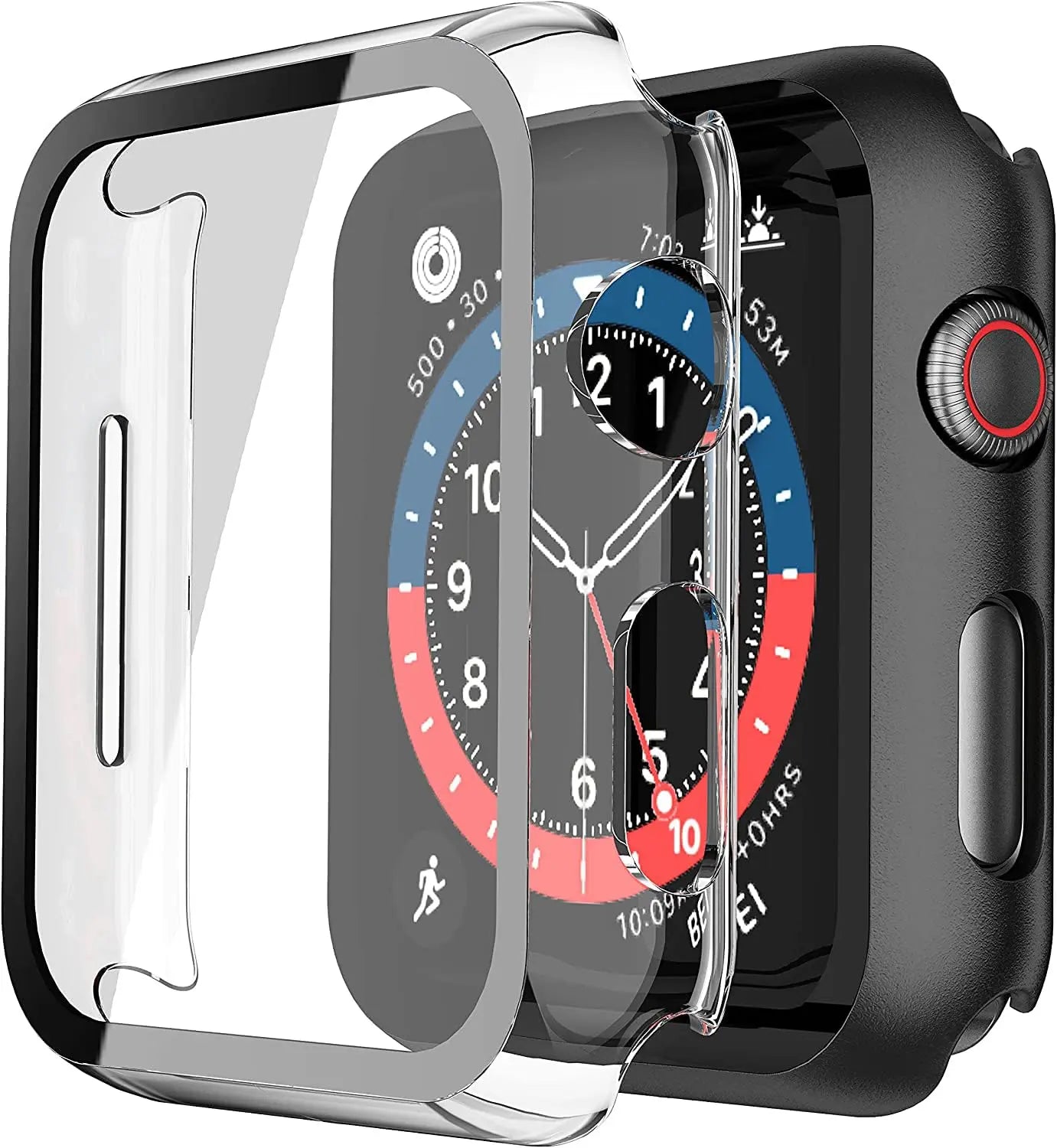 Misxi 2 pack black tempered glass case and screen protector for Apple Watch Series 10 and 11, 46mm size.