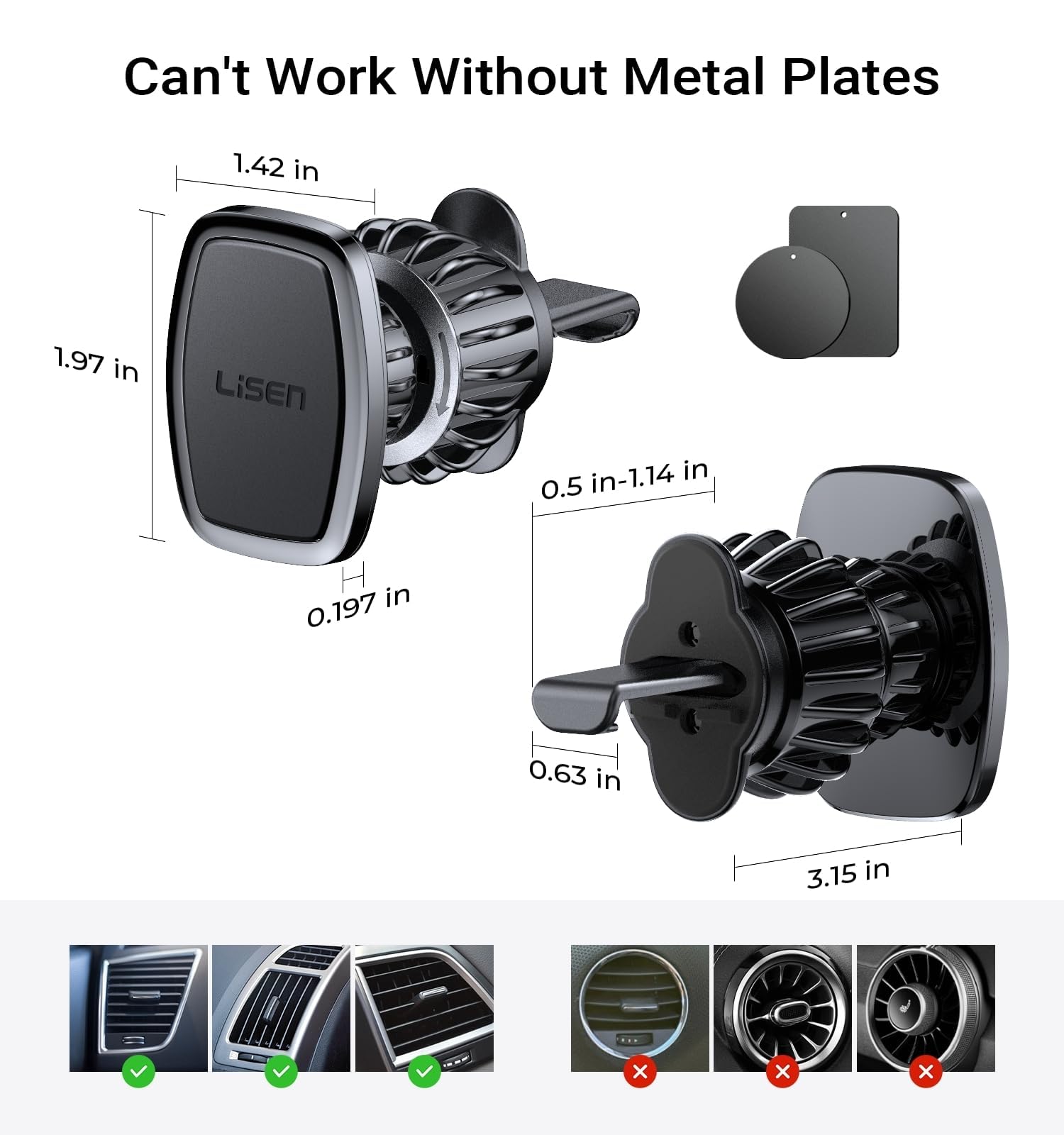 LISEN magnetic phone holder for car with upgraded clip and strong magnets, designed for Galaxy S25 Ultra and 4-6.7 inch smartphones.