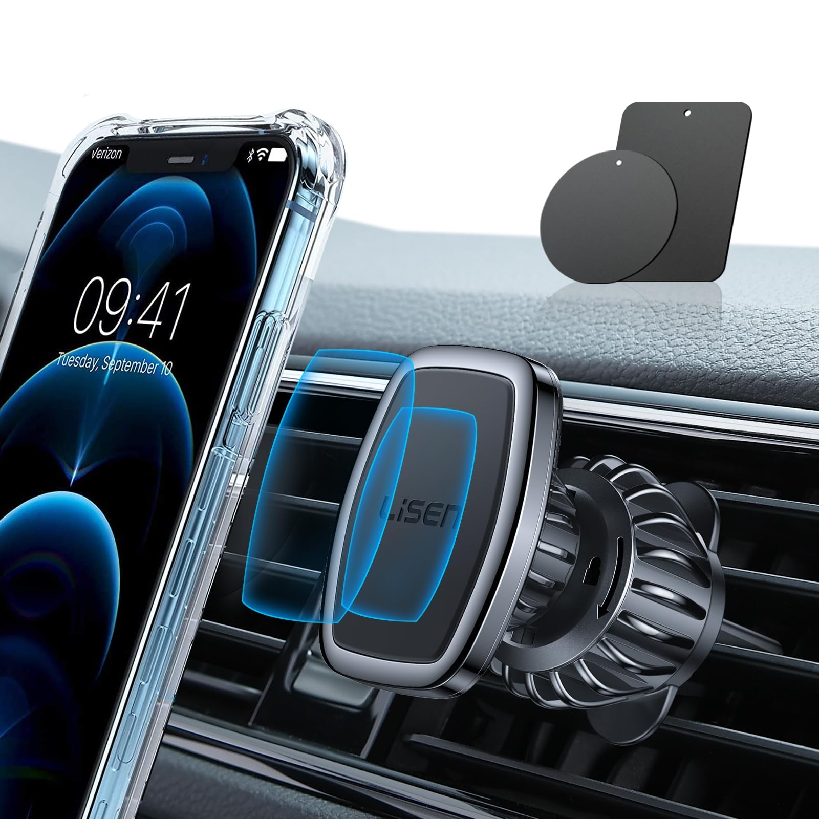 LISEN magnetic phone holder for car with upgraded clip and strong magnets, designed for Galaxy S25 Ultra and similar smartphones.