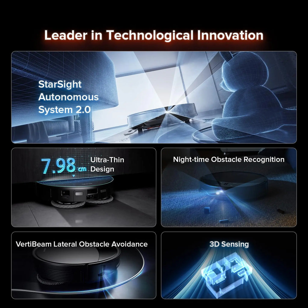 Roborock Saros 10R Robot Vacuum and Mop in black, showcasing ultra-slim design and FlexiArm technology for effective cleaning.