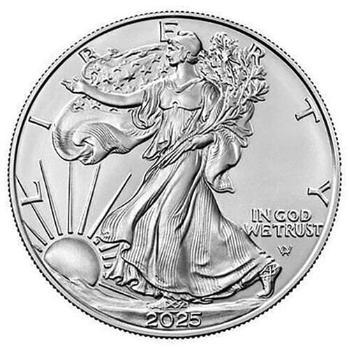 2025 American Silver Eagle coin with .999 fine silver, featuring Smyrnacoin Certificate of Authenticity, uncirculated.