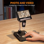 Elikliv LCD digital coin microscope with 1000x magnification and 8 LED lights, featuring a 4.3-inch display.