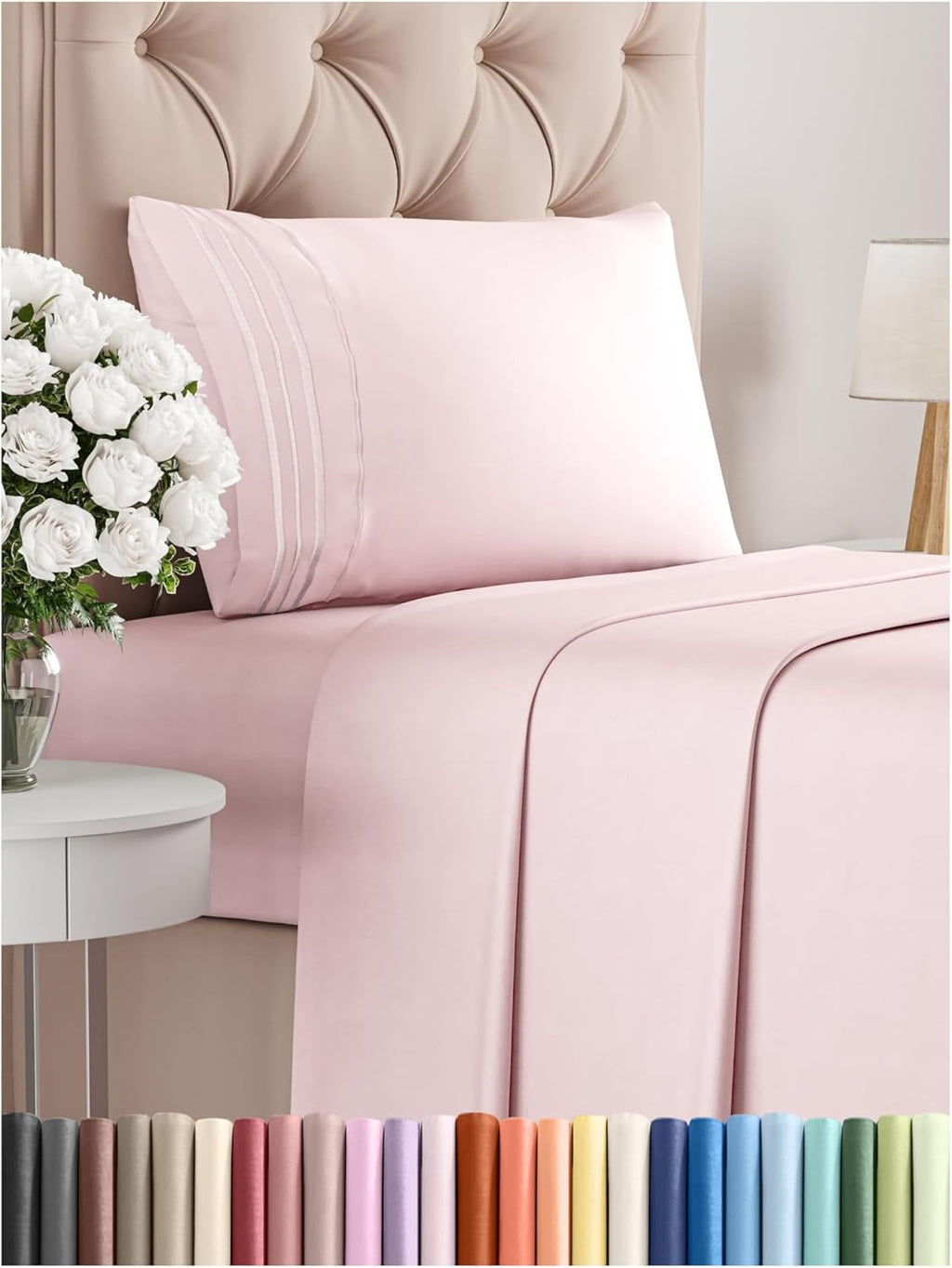 CGK Unlimited Queen sheet set in white, showcasing soft, breathable fabric with deep pockets and wrinkle-free design.