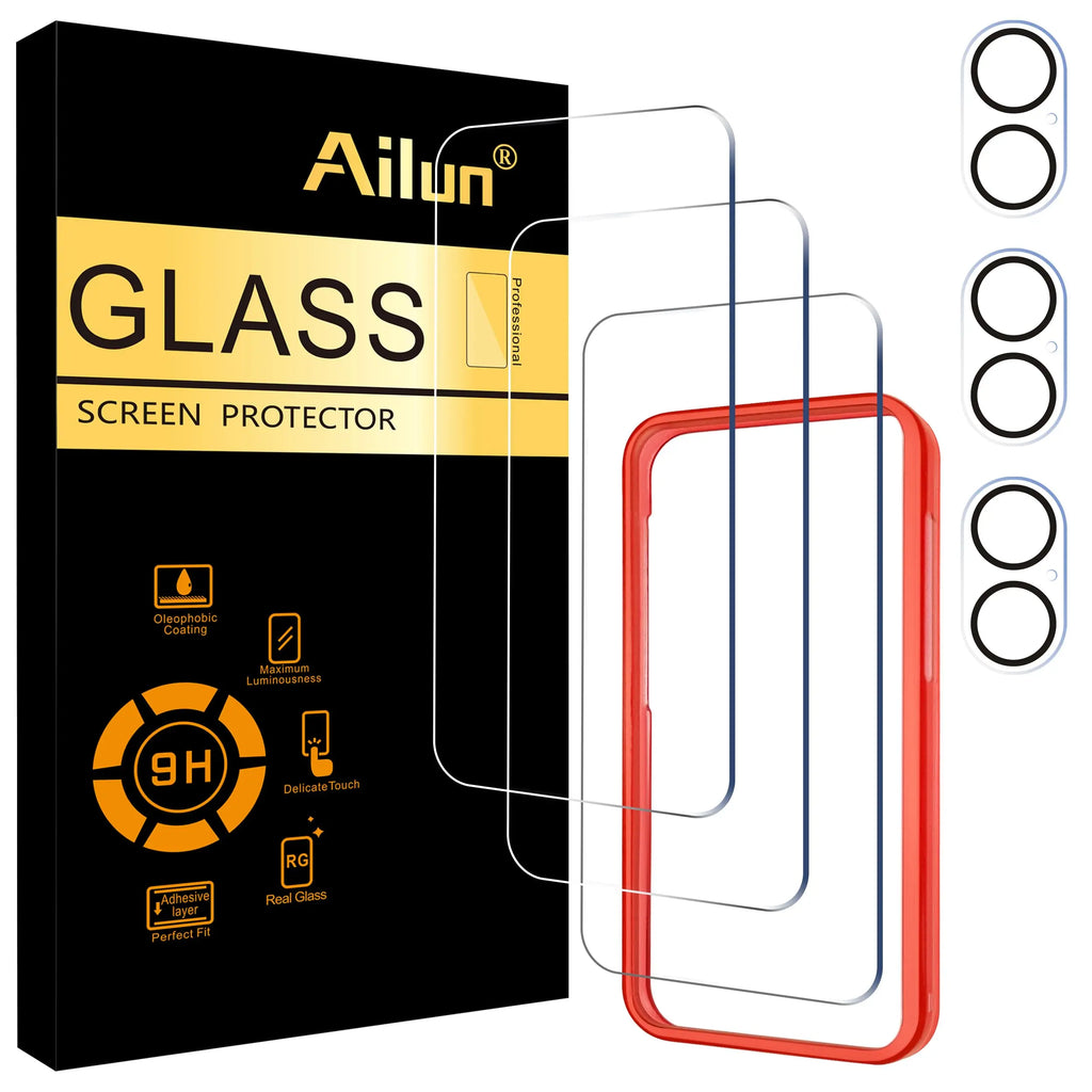 Ailun 3 pack screen protector and camera lens protector for iPhone 17 Pro Max with installation frame, case friendly design.