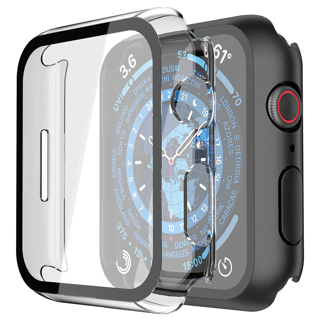 Misxi 2 pack tempered glass case for Apple Watch Series 11 and 10, 46mm, black screen protector cover for iWatch.