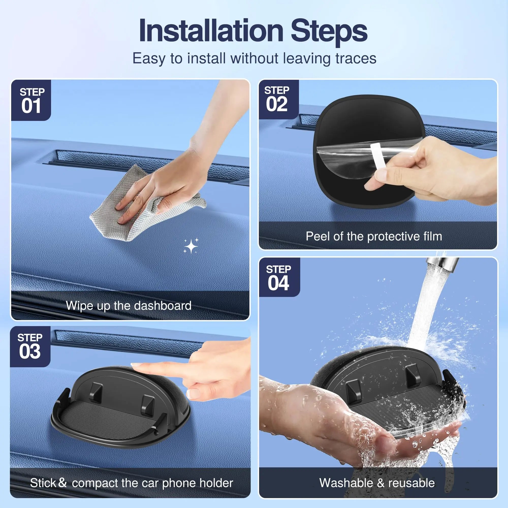 Black Loncaster car phone holder on dashboard, featuring slip-free silicone pad for smartphones and GPS devices.