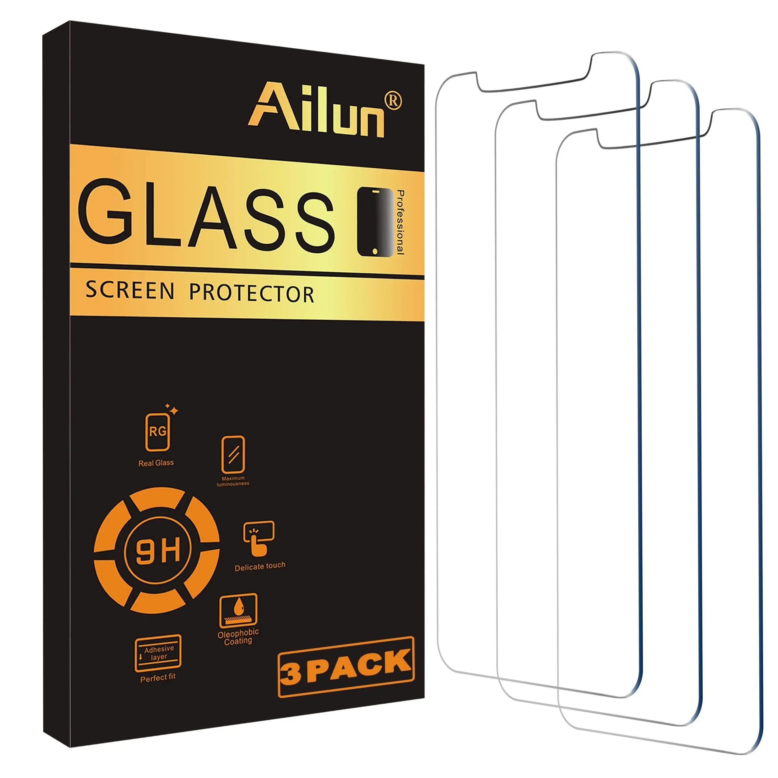 Ailun tempered glass screen protector for iPhone 15/16, 6.1 inch, 3 pack, case friendly, dynamic island compatible.