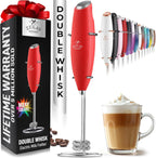 Zulay handheld milk frother in silver, featuring a titanium motor for frothing coffee, lattes, and matcha drinks.