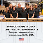 WeatherTech CupFone mount securely holds a smartphone in a car cup holder, featuring adjustable plastic knobs in black.