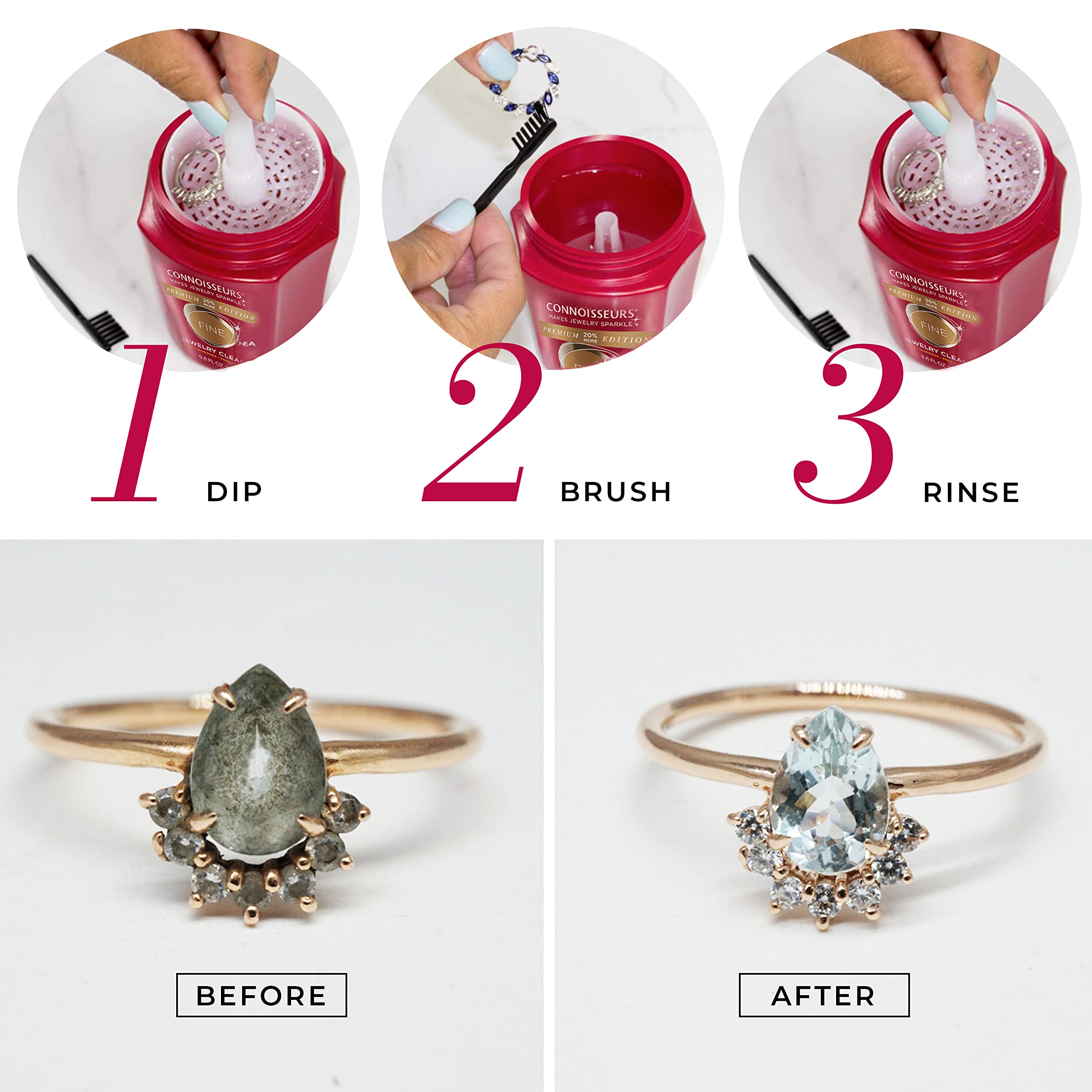 CONNOISSEURS Premium Edition Jewelry Cleaner 9.6oz bottle for fine, silver, or delicate jewelry cleaning.